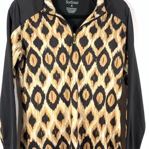 SanSoleil Animal Print Zip Front Jacket - Black and Tan